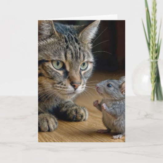 勇敢なネズミと誕生日のトラ猫 カード (正面)