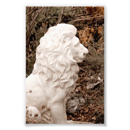 勇敢なホワイトストーンのライオン像 フォトプリント            (正面)