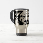 勇敢なライオンのヘッドコーヒーマグ – 黒と白の王様 トラベルマグ (正面左)