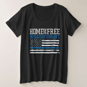 勇敢な人々がいるから自由なアメリカ合衆国国旗 プラスサイズTシャツ