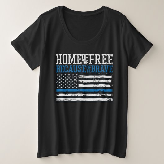 勇敢な人々がいるから自由なアメリカ合衆国国旗 プラスサイズTシャツ (デザイン正面)