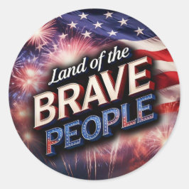 「勇敢な人の国」花火と米国国旗 ラウンドシール