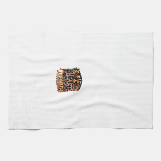 勇敢な心は征服する - 励ましのタイポグラフィ キッチンタオル (横)