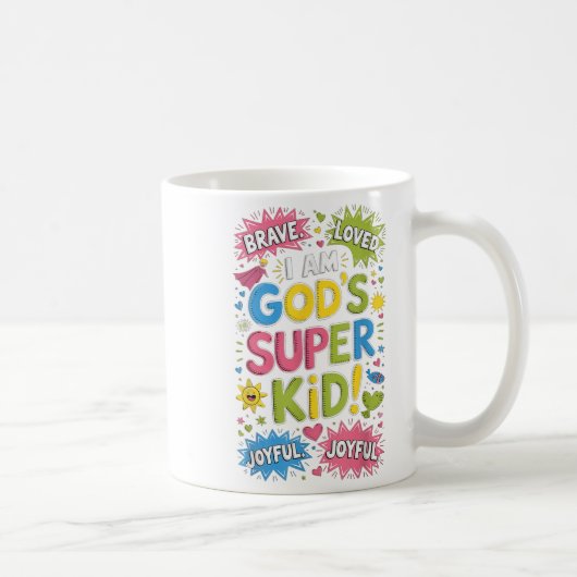 勇敢な愛の神のスーパーキッド キリスト教の信仰肯定 コーヒーマグカップ (右)