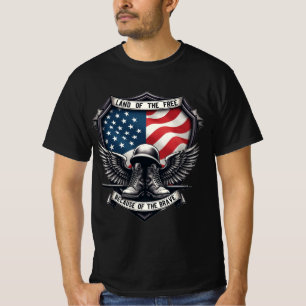 勇敢な愛国心による自由の地 Tシャツ