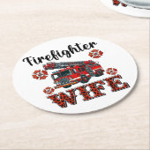 勇敢な消防士の妻の色の鮮やか賛辞 ラウンドペーパーコースター (アングル)