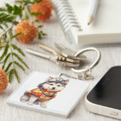 勇敢な消防士シベリアのハスキー犬の賞賛 キーホルダー (正面右)