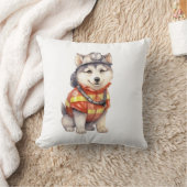 勇敢な消防士シベリアのハスキー犬の賞賛 クッション (ブランケット)