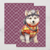 勇敢な消防士シベリアのハスキー犬の賞賛 シーズンカード (正面/裏面)
