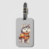 勇敢な消防士シベリアのハスキー犬の賞賛 ラゲッジタグ (正面縦)