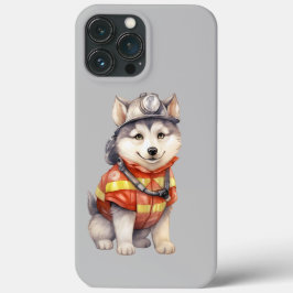 勇敢な消防士シベリアのハスキー犬の賞賛 iPhone 13 PRO MAXケース