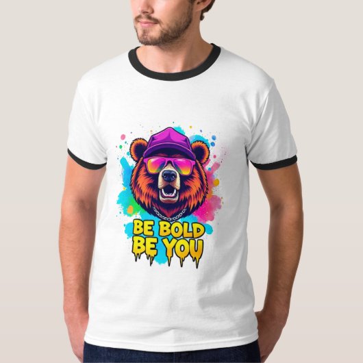 勇敢な熊のイラストと励ましのスローガン Tシャツ (正面)