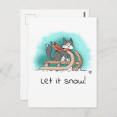 勇敢な白黒の漫画の猫がスノースレッジに乗って雪の中を駆ける ポストカード (正面/裏面)