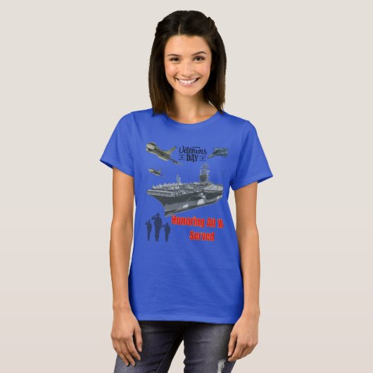 勇敢な軍人を称えるブルー Tシャツ (正面フル)