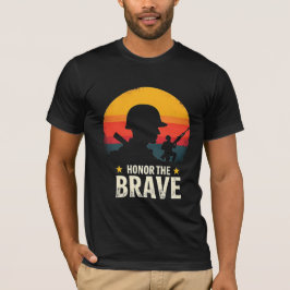 勇敢な退役軍人のシルエット ビンテージサンセット Tシャツ
