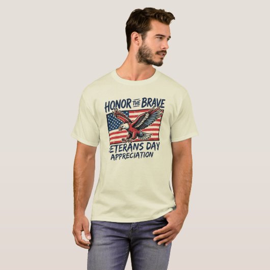 勇敢な退役軍人の日イーグル愛国Tシャツ Tシャツ (正面フル)