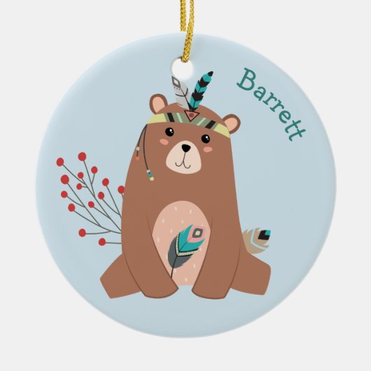 勇敢な部族パーソナライズされた熊 セラミックオーナメント (正面)