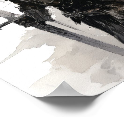 勇敢な騎士のアクション – 印象的な黒と白 ポスター (角)