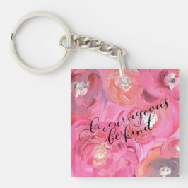 勇敢に生きる 花柄 スクエア キーホルダー ミニ
