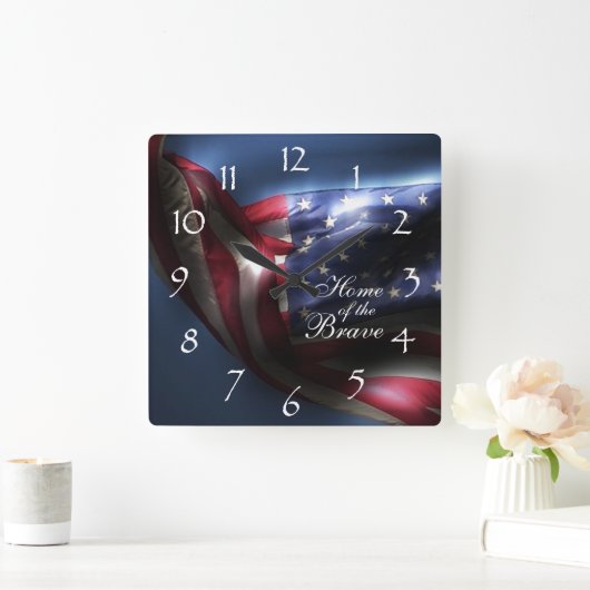 勇敢のの白熱［赤熱］光を放つな米国旗か家 スクエア壁時計 (ホーム)