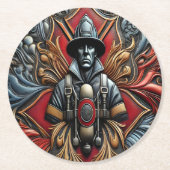 勇敢はっきりしたな消防士への献上品 ラウンドペーパーコースター (正面)