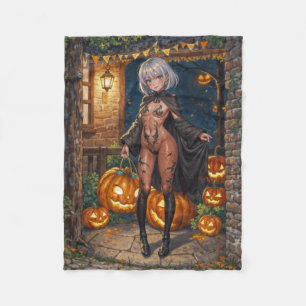 勇気あるハロウィンガール トリックオアトリート ボディペイント フリースブランケット