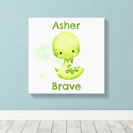 勇気と強さを称える個性的なグリーンスネークの子供部屋アート キャンバスプリント (インサイチュ (ウッドフロア))