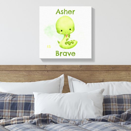 勇気と強さを称える個性的なグリーンスネークの子供部屋アート キャンバスプリント (インサイチュ (寝室))