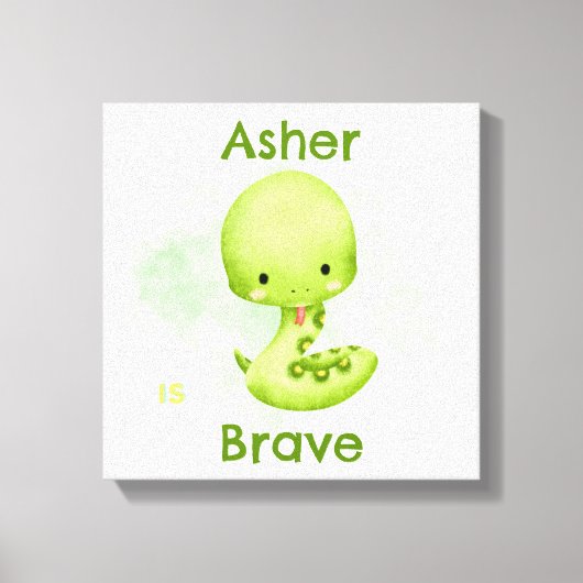 勇気と強さを称える個性的なグリーンスネークの子供部屋アート キャンバスプリント (正面)