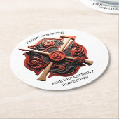 勇気と献身の消防署エンブレム ラウンドペーパーコースター (アングル)