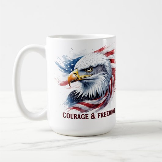 勇気と自由 アメリカ国旗 愛国的なギフト コーヒーマグカップ (左)