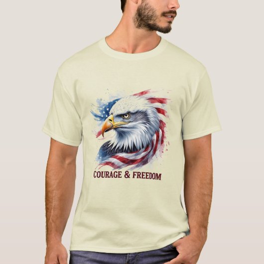 勇気と自由 アメリカ国旗 愛国的なギフト Tシャツ (正面)