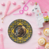 勇気のあるレオ〔占星術の〕十二宮図金ゴールドイエローフラクタルマンダラ ペーパープレート (パーティー)