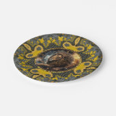 勇気のあるレオ〔占星術の〕十二宮図金ゴールドイエローフラクタルマンダラ ペーパープレート (アングル)