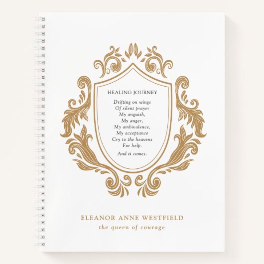 勇気のクイーンヒーリングジャーニー詩金ゴールドバロック ノートブック (正面)