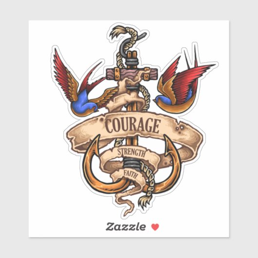 勇気の信仰の強さ古い学校タトゥー シール (シート)