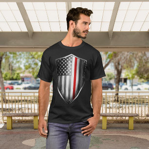 勇気の薄い赤いラインの黒Tシャツ Tシャツ