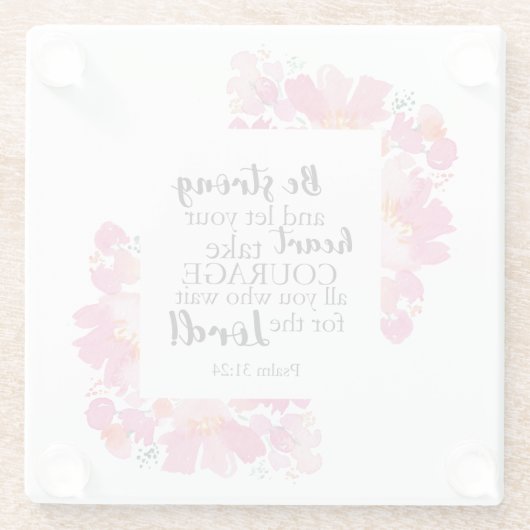勇気を出してゆき、ピンクのフローラ聖書 ガラスコースター (裏面)
