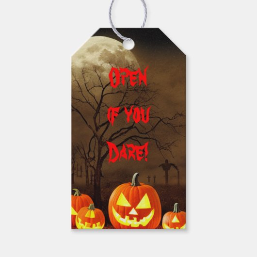 勇気を出して開けてね 怖い墓場 ハロウィン ギフト T ギフトタグ (正面)