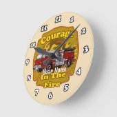勇気ファイヤーファイヤートラックカスタムの消防士 ラウンド壁時計 (傾斜)