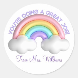 勇気付けられるカラフルかわいいレインボー先生 ラウンドシール
