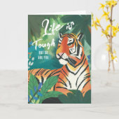 勇気付けられるジャングルタイガーグリーティング カード (黄色い花)