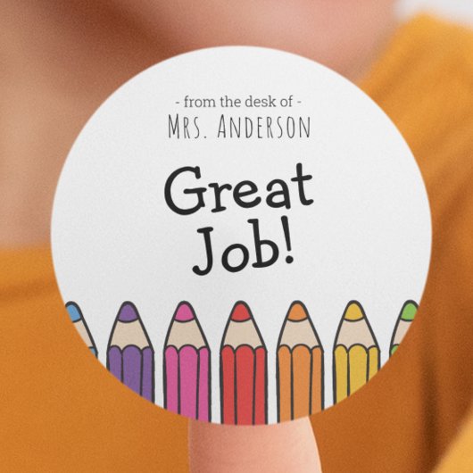 勇気付けられるステッカー先生名 ラウンドシール