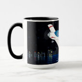 勇気付けられるフライハイリーチドリーム飛行機夜 マグカップ (左)