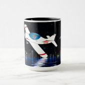 勇気付けられるフライハイリーチドリーム飛行機夜 マグカップ (中央)