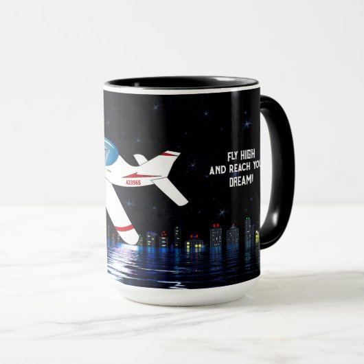 勇気付けられるフライハイリーチドリーム飛行機夜 マグカップ (正面右)