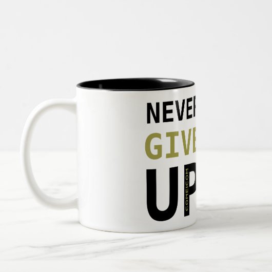 勇気付けられるマグ与え「Never up」 ツートーンマグカップ (左)