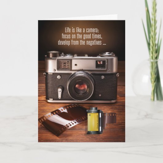 勇気付けられるヴィンテージカメラおよびフィルムユーモア カード (正面)