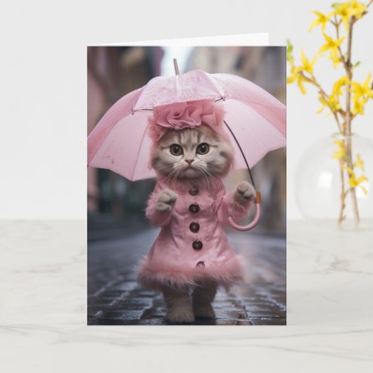 勇気付けられる猫グリーティングカード カード (黄色い花)