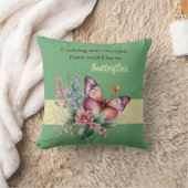勇気付けられる蝶と花オングリーン クッション (ブランケット)